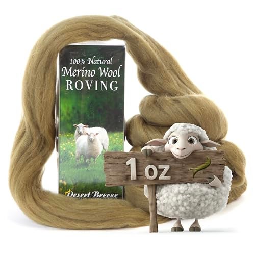 Desert Breeze Distributing 100% Natural Merino Wool Roving - Premium Combed Top Merino Roving Wool - Tapestry, Spinning, Wet Felting & Needle Felting Supplies - 21.5 Micron - 1 oz, Color Olive Green - Image 1