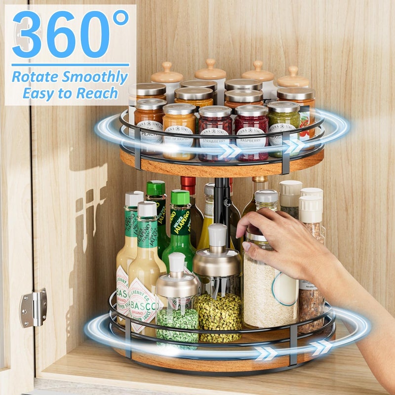 OVICAR Lazy Susan Turntable Organizer Adjustable - 2 Tier Wood Rotating Spice Rack 12 Inch Lazy Susan for Kitchen Countertop Cabinet Pantry Cupboard Dining Table Bathroom Coffee Bar Home Storage - Image 2