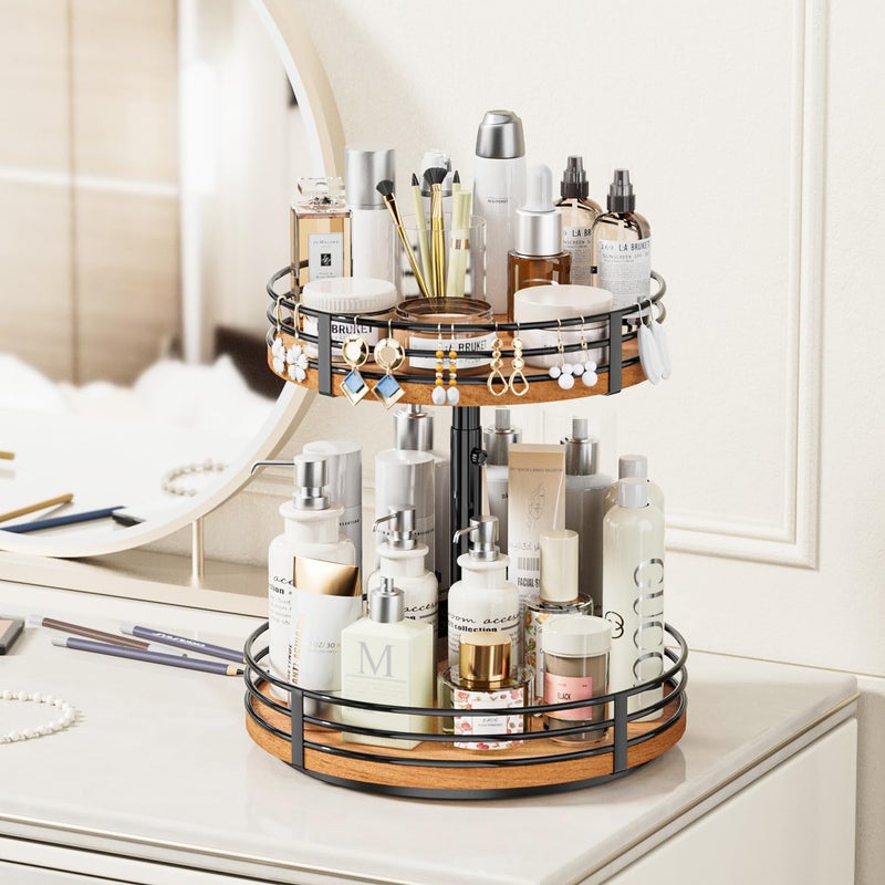 OVICAR Lazy Susan Turntable Organizer Adjustable - 2 Tier Wood Rotating Spice Rack 12 Inch Lazy Susan for Kitchen Countertop Cabinet Pantry Cupboard Dining Table Bathroom Coffee Bar Home Storage - Image 5