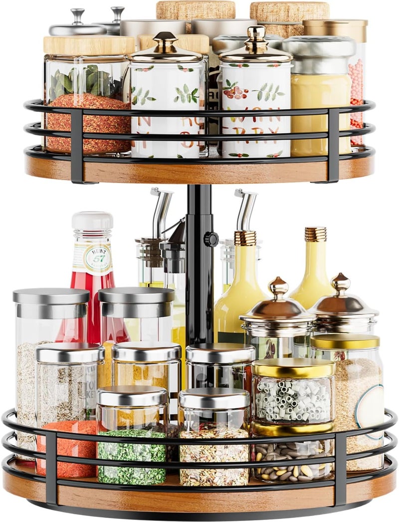 OVICAR Lazy Susan Turntable Organizer Adjustable - 2 Tier Wood Rotating Spice Rack 12 Inch Lazy Susan for Kitchen Countertop Cabinet Pantry Cupboard Dining Table Bathroom Coffee Bar Home Storage - Image 1