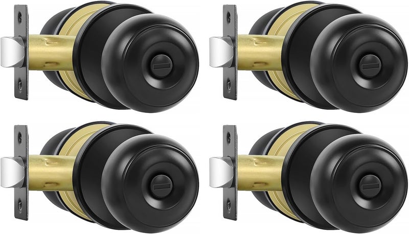 RAZCC Privacy Door Knobs, 4 Pack Matte Black Door Knobs with Lock, Bed and Bath Door Knob Interior Keyless Locksets, Round Door Handles Reversible for Left Right Handed Doors - Image 1
