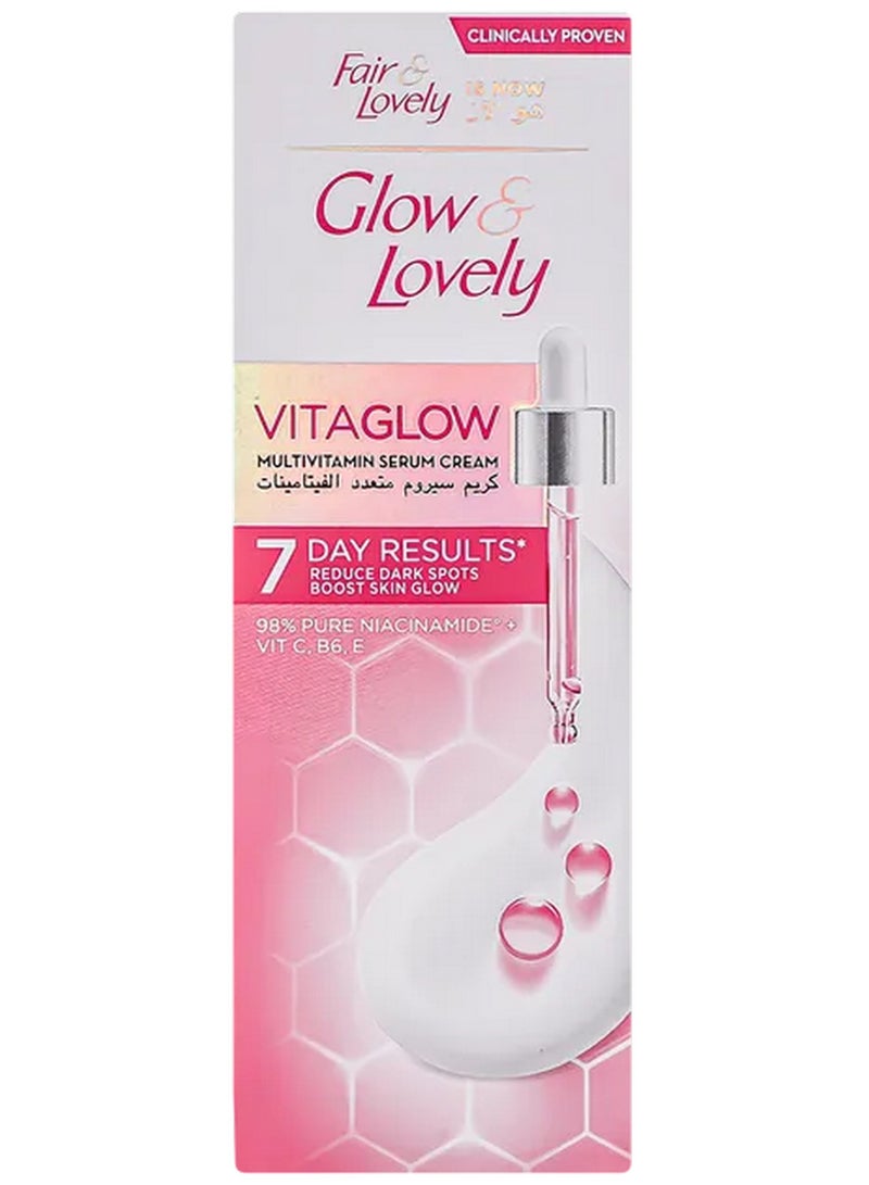Glow & Lovely Vitaglow Multi-Vitamin Serum Cream Reduce Dark Spots Boost Skin Glow 98% Pure Niacinamide + Vit C B6 E 75 G - Image 1