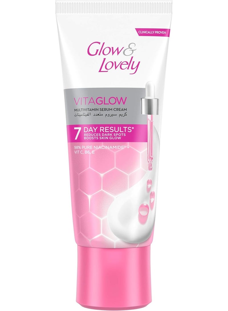 Glow & Lovely Vitaglow Multi-Vitamin Serum Cream Reduce Dark Spots Boost Skin Glow 98% Pure Niacinamide + Vit C B6 E 75 G - Image 2