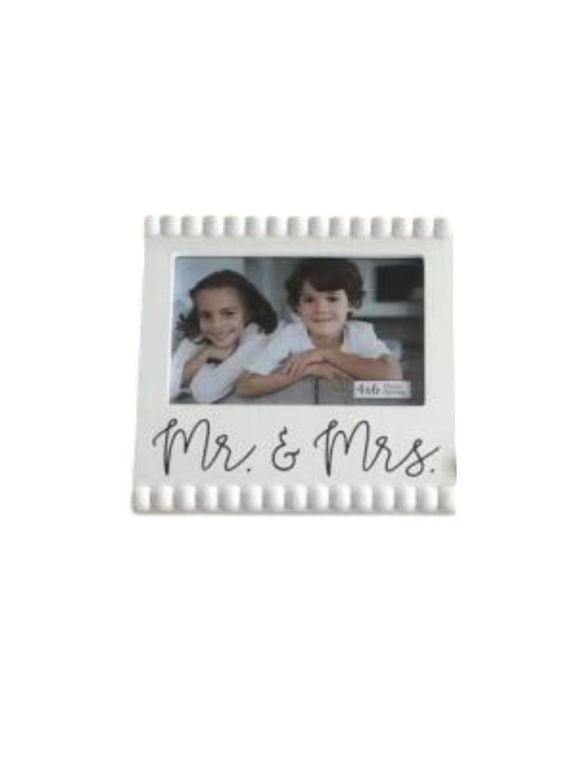 DecorHills Mr & Mrs Picture Frame - Rustic Wooden Wedding Frame - Anniversary & Engagement Gift - Handmade Rope Hanger - Open Back Design for Easy Photo Swap - White 1 PCS - Image 1