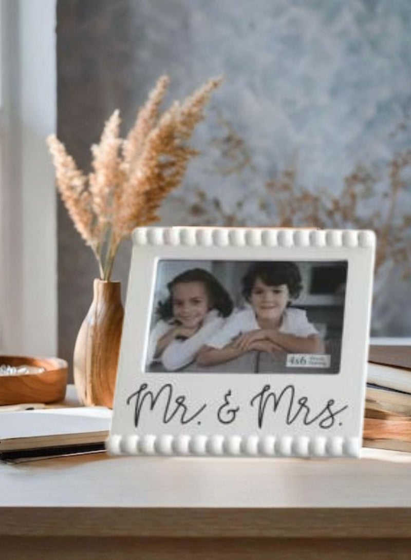 DecorHills Mr & Mrs Picture Frame - Rustic Wooden Wedding Frame - Anniversary & Engagement Gift - Handmade Rope Hanger - Open Back Design for Easy Photo Swap - White 1 PCS - Image 2