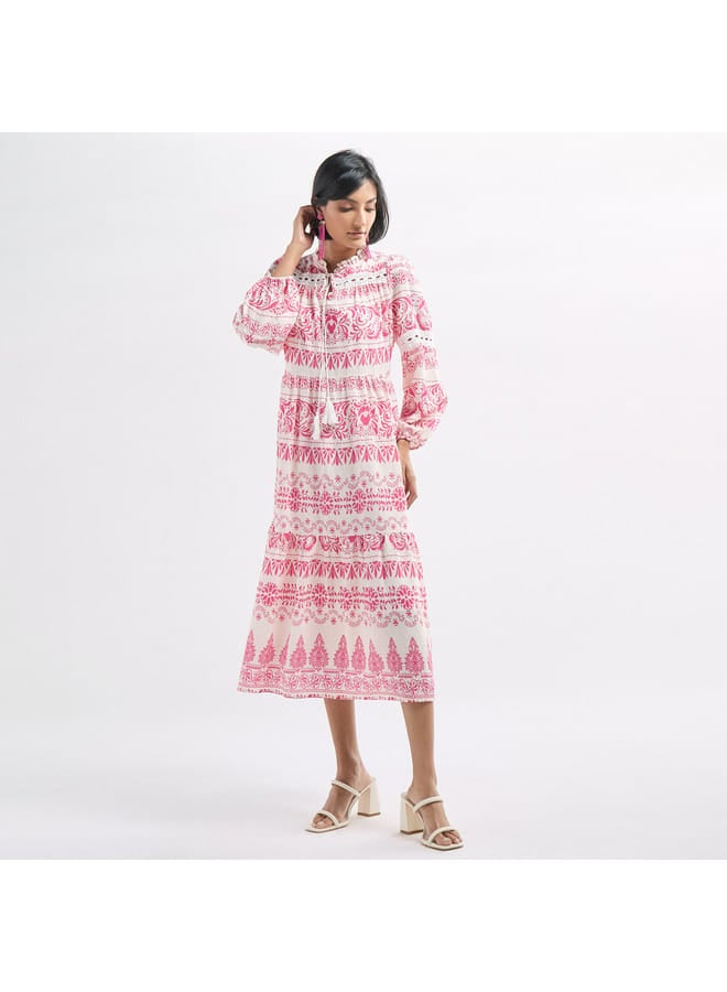 Splash FAV All-Over Print Tiered Dress with Ruffled Collar and Tie-Ups  - Image 1