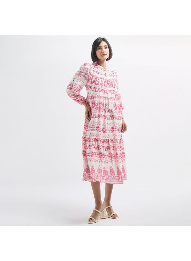 Splash FAV All-Over Print Tiered Dress with Ruffled Collar and Tie-Ups  - Image 2