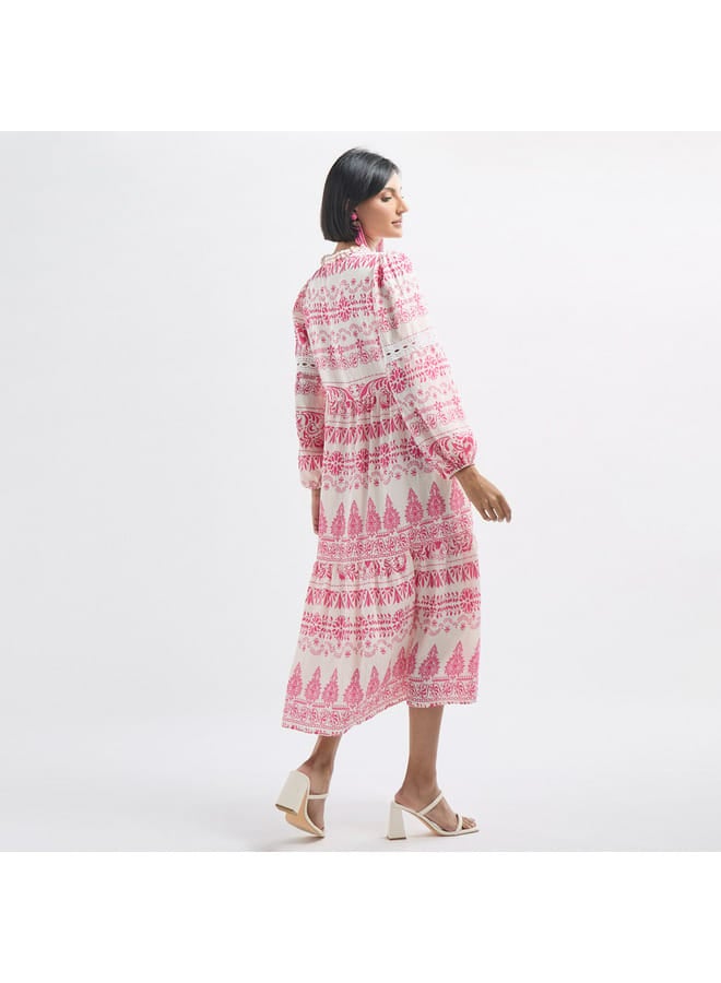 Splash FAV All-Over Print Tiered Dress with Ruffled Collar and Tie-Ups  - Image 3