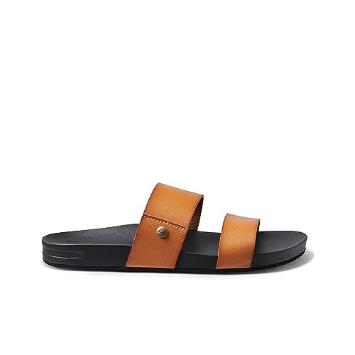 REEF Cushion Vista Womens Fashion Slide Sandal, Vegan Leather Strap, Ultra Soft Cushion Footbed, Cognac Black, 9 - Image 4
