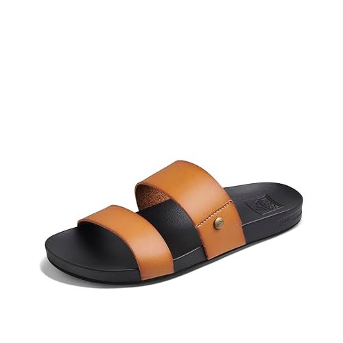 REEF Cushion Vista Womens Fashion Slide Sandal, Vegan Leather Strap, Ultra Soft Cushion Footbed, Cognac Black, 9 - Image 1