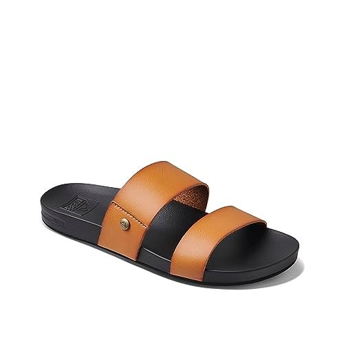 REEF Cushion Vista Womens Fashion Slide Sandal, Vegan Leather Strap, Ultra Soft Cushion Footbed, Cognac Black, 9 - Image 2