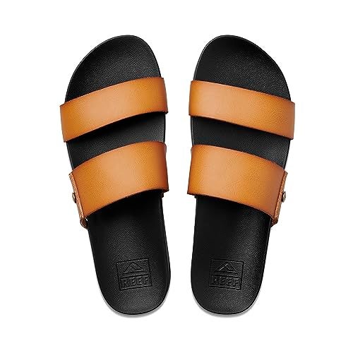 REEF Cushion Vista Womens Fashion Slide Sandal, Vegan Leather Strap, Ultra Soft Cushion Footbed, Cognac Black, 9 - Image 5