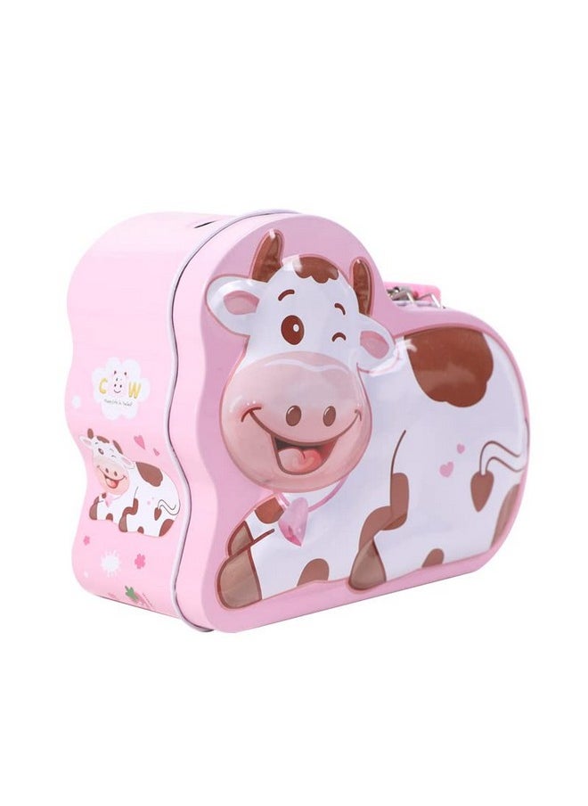 TEMSON - TEMSON Piggy Bank - Metal Coin Box with Lock and Key - Cow Print Piggy Bank, Money Saving Coin Box for Kids, Money Bank for Kids (S-74-2) (Pink) - Image 1