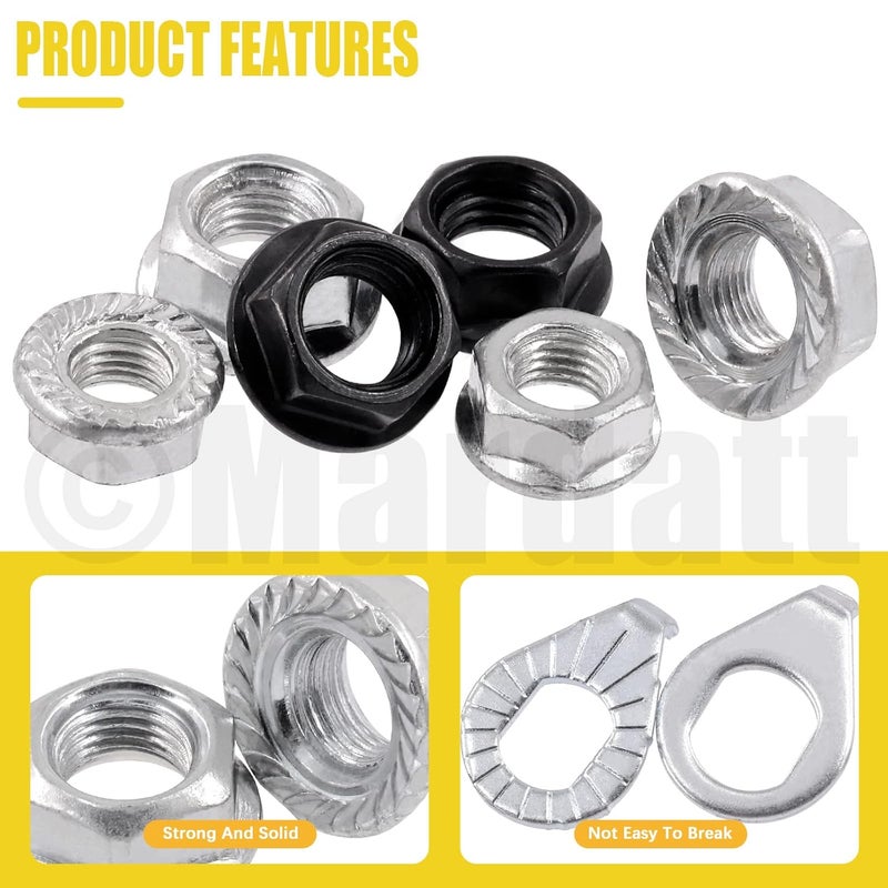 Mardatt 60Pcs M8 M9.5 M10 Bicycle Wheel Axle Nuts and Washer Assortment Kit Including Bike Hub Hex Flange Nuts, Front and Rear Wheel Hub Safety Washers Retaining Clips for Road Mountain Bike - Image 3