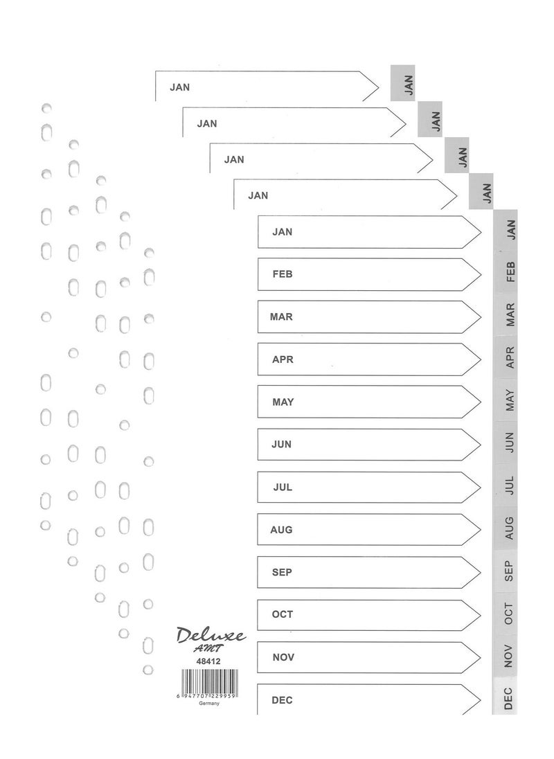 Deluxe Amt 5-Pack 12 Tab Plastic Divider Grey  - Image 1