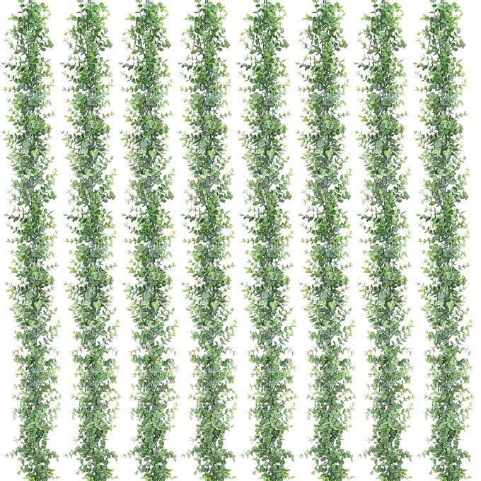 8 Pack Faux Eucalyptus Greenery Garland 48FT Artificial Eucalyptus Leaves Vine Fake Hanging Garlands Wedding Backdrop Arch Wall Table Party Decor Grey Green