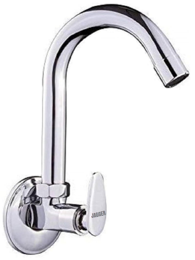 JAGGER صنبور مطبخ مثبت على الحائط من النحاس الكامل JAG129، بحجم خيط 0.5 بوصة، فوهة دوارة 360 درجة وتدفق رغوي مع شريط تفلون وقاعدة حائط (PAN) - Image 1