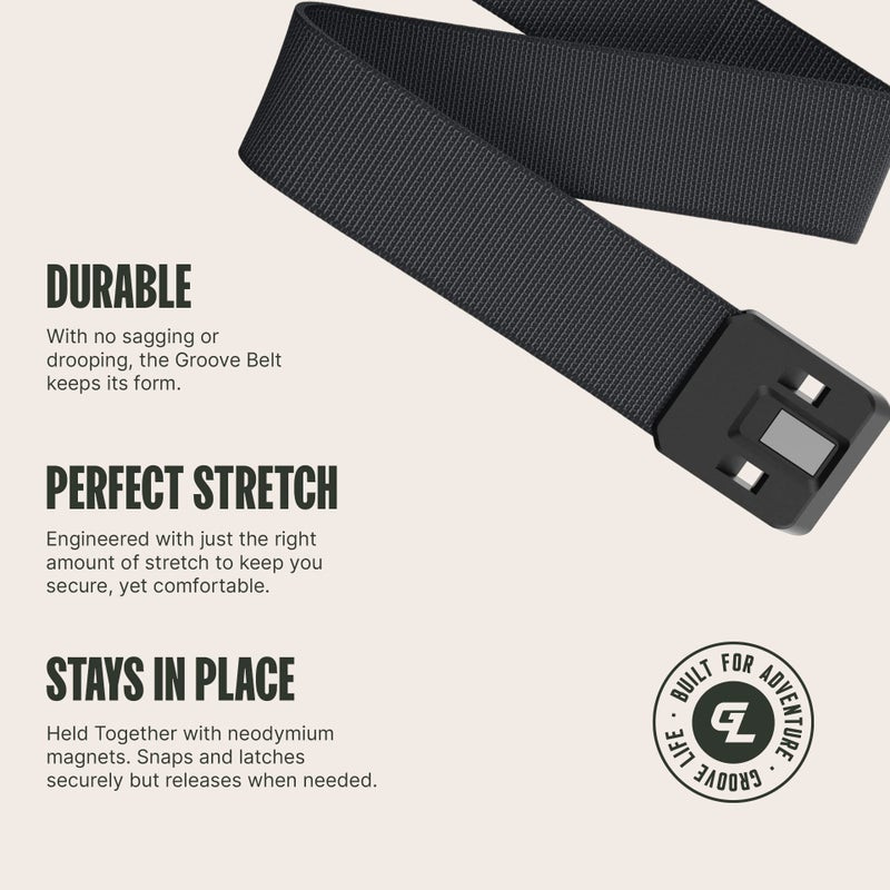 Groove Life Groove Life Groove Belt Gun Metal/Stone - Men's Stretch Nylon Belt with Magnetic Aluminum Buckle, Lifetime Coverage - Medium (33-36")  - Image 3