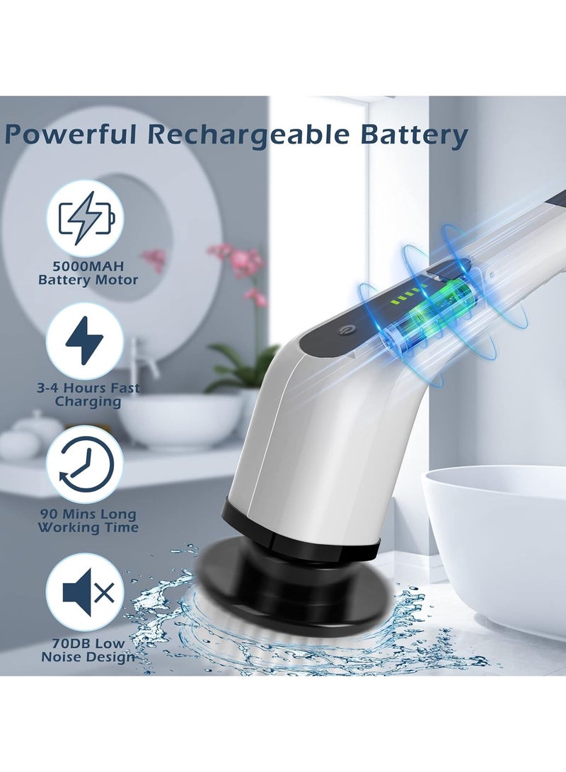 Cordless Electric Spin Scrubber, Electric Cleaning Brush with 8 Replacement Brush Heads, 90Mins Working Time, Adjustable Handle, 2 Adjustable Speeds for Bathroom Kitchen Bathtub Glass Car - Image 4