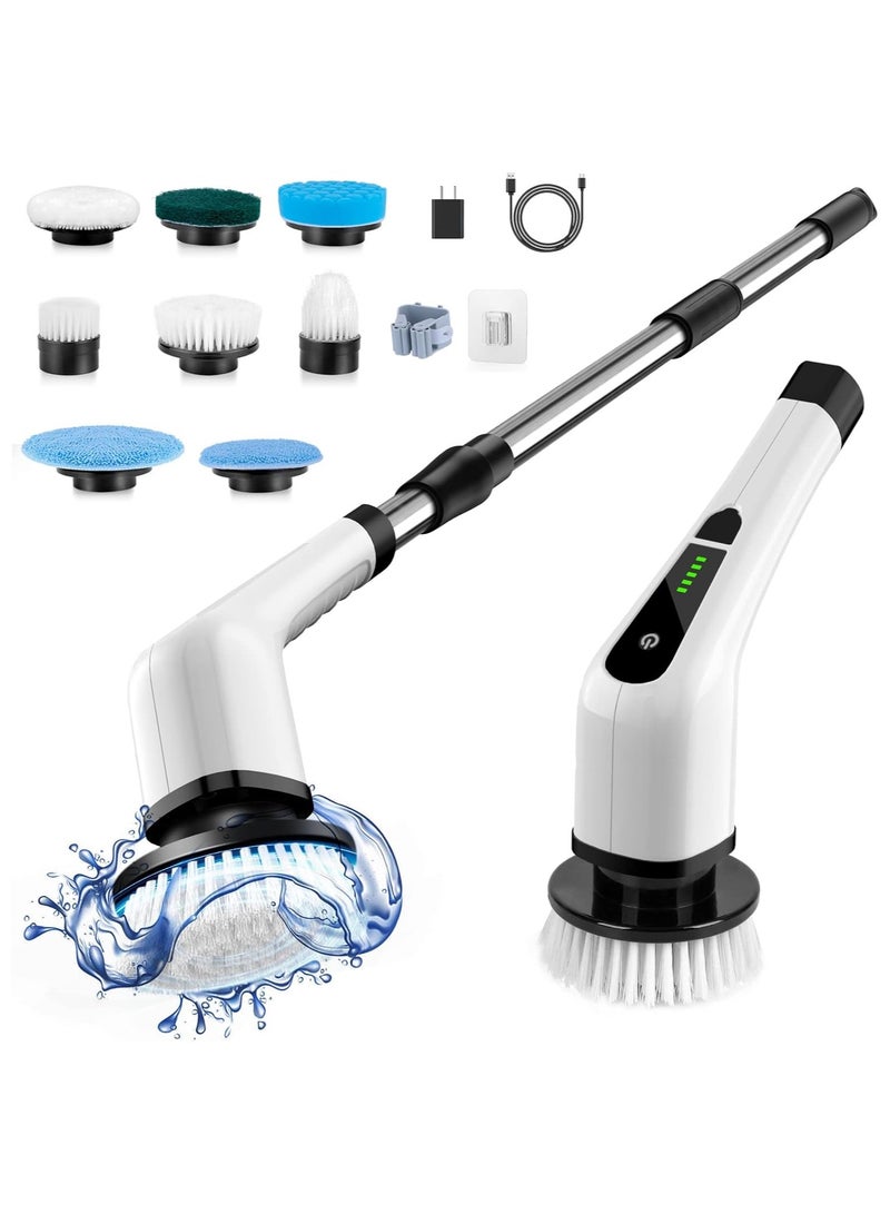 Cordless Electric Spin Scrubber, Electric Cleaning Brush with 8 Replacement Brush Heads, 90Mins Working Time, Adjustable Handle, 2 Adjustable Speeds for Bathroom Kitchen Bathtub Glass Car - Image 1