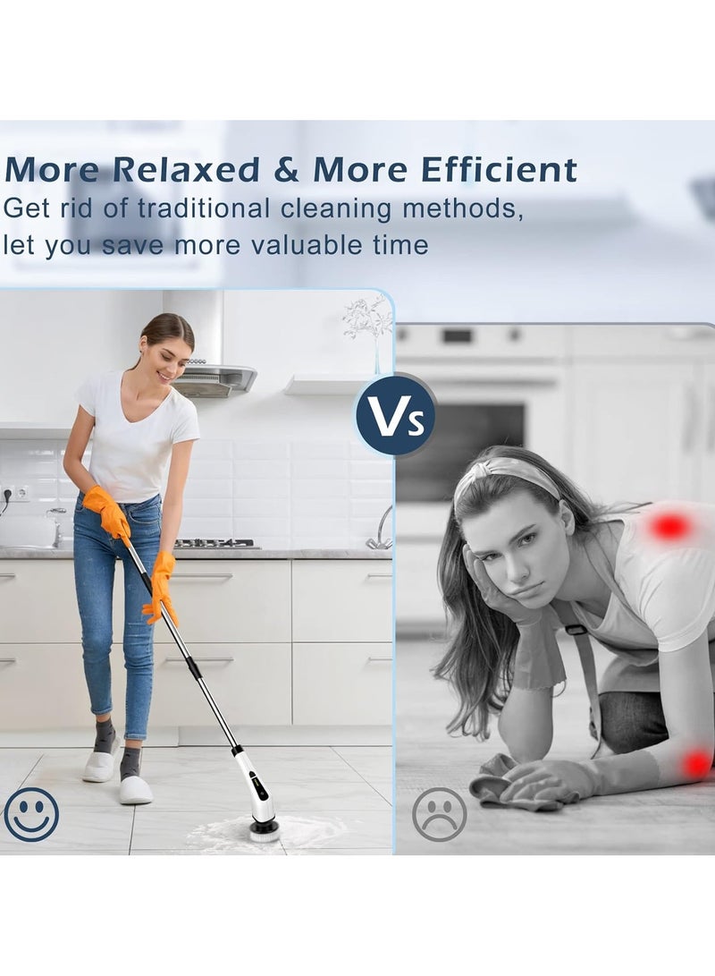 Cordless Electric Spin Scrubber, Electric Cleaning Brush with 8 Replacement Brush Heads, 90Mins Working Time, Adjustable Handle, 2 Adjustable Speeds for Bathroom Kitchen Bathtub Glass Car - Image 5