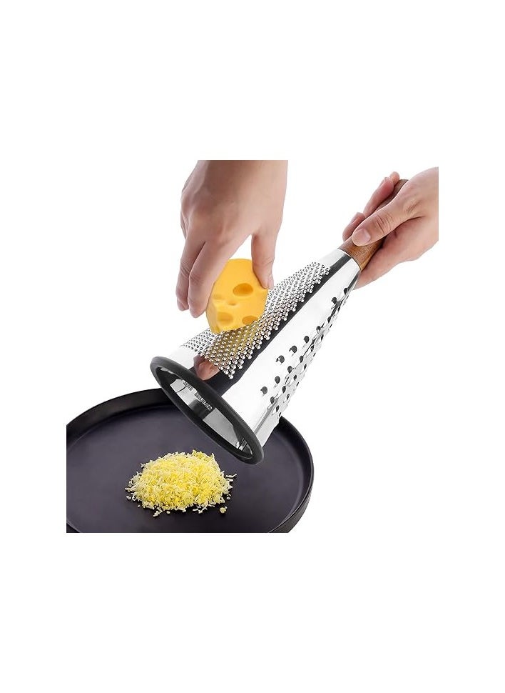Generic - Cone Cheese Grater with Handle Stainless Steel Triple Function Wood Handle Parmesan Shaver - Image 1