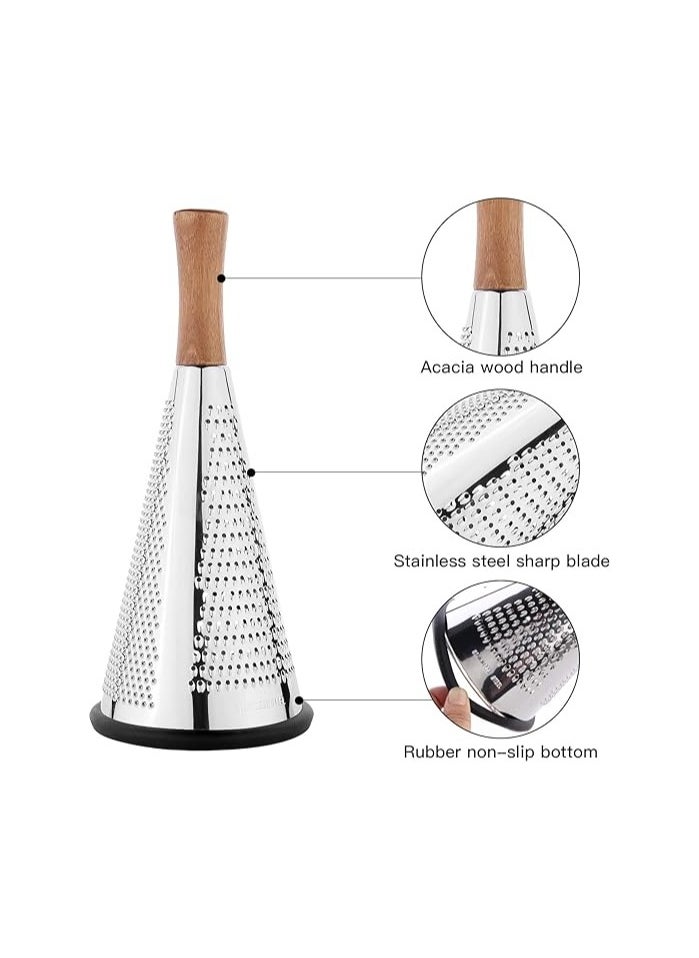 Generic - Cone Cheese Grater with Handle Stainless Steel Triple Function Wood Handle Parmesan Shaver - Image 1