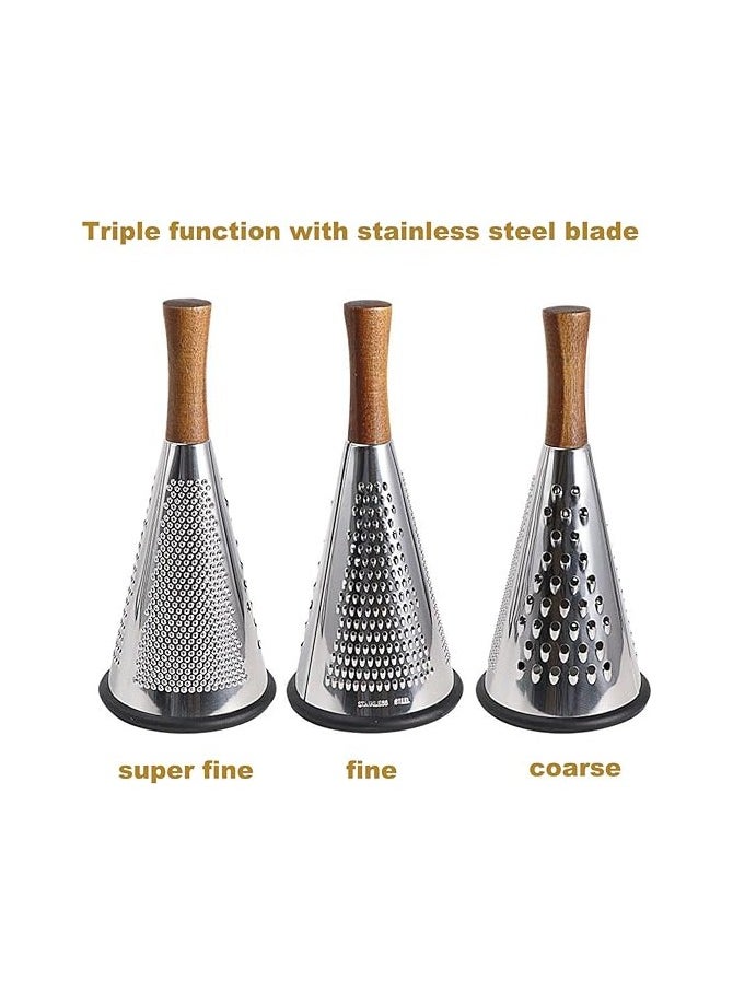 Generic - Cone Cheese Grater with Handle Stainless Steel Triple Function Wood Handle Parmesan Shaver - Image 1