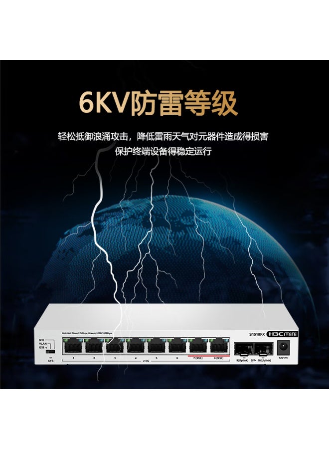 H3c 2.5g Switch With 8 2.5g Ethernet Ports + 20g Optical Port, Supports Simple Vlan, Port Aggregation, Network Hub Splitter, Cat Rod Nas Compatible S1510fx - Image 2