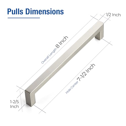 JOY DECOR 18 Pack Cabinet Handles712 Inch Brushed Nickel Cabinet PullsKitchen Cabinet Handles Square Drawer Pulls Stainless Steel Drawer Hardware Handles 192mm Hole Centers - Image 3