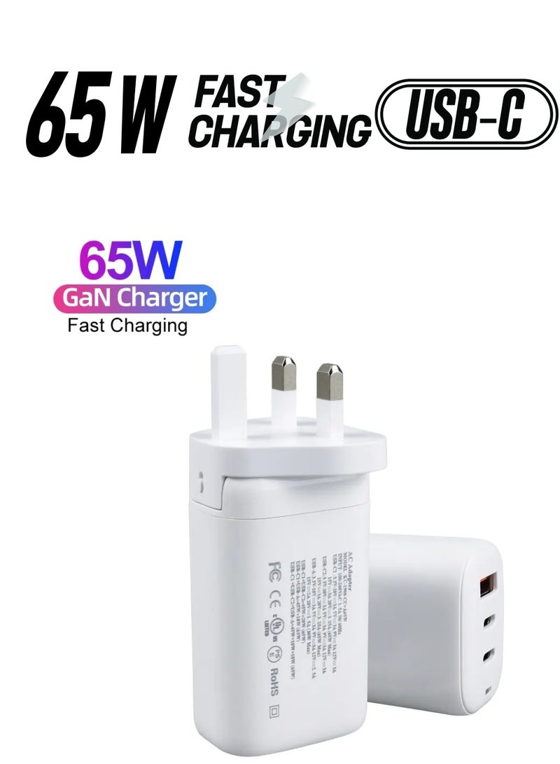 HEXABEX GaNFast 65W Home Charger with Power Delivery & Quick Charge 3.0 Ports to Charge Phone, Tablets, Switch, Notebook, Laptop White - Image 1