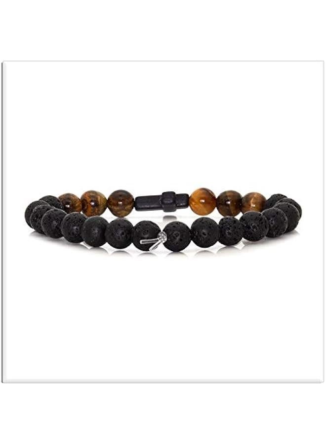 Arabest Cross Bead Bracelet 8MM Lava Rock Turquoise Tiger Eye Onyx Stone Bracelet,7 1/2 Wrist - Image 3