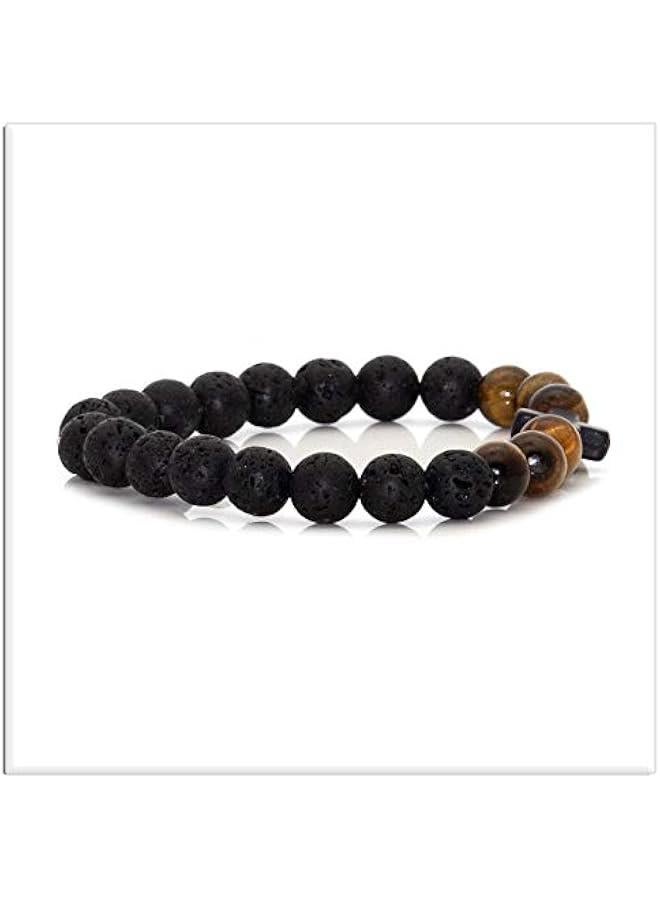 Arabest Cross Bead Bracelet 8MM Lava Rock Turquoise Tiger Eye Onyx Stone Bracelet,7 1/2 Wrist - Image 4