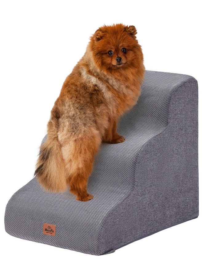 MASSFU Gray Curved Dog Stairs Ramp for Small Dogs & Cats 17.1" H, 3-Step Dog Steps for Couch Sofa and Chair, Pet Stairs for Cats, Non-Slip Balanced Pet Steps - Image 1