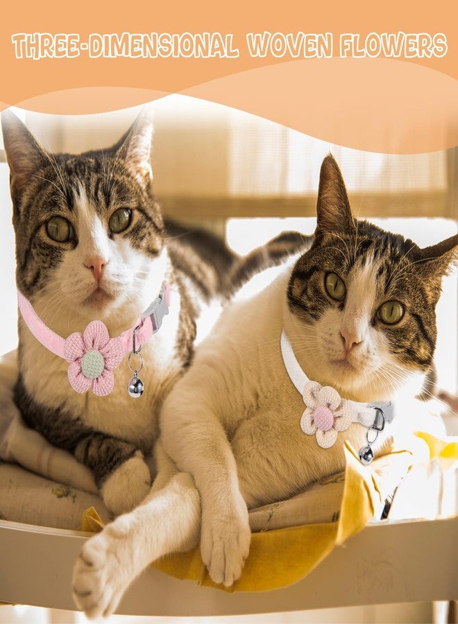 Styquenzer طوق للقطط الصغيرة مع جرس، قطعتان من أطواق القطط القابلة للتعديل للقطط الإناث، طوق صغير لطيف مزين بالزهور للقطط والجراء والحيوانات الأليفة الصغيرة (أبيض، وردي) - Image 4