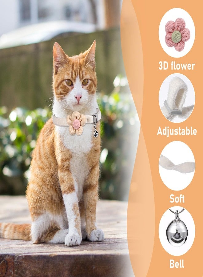 Styquenzer طوق للقطط الصغيرة مع جرس، قطعتان من أطواق القطط القابلة للتعديل للقطط الإناث، طوق صغير لطيف مزين بالزهور للقطط والجراء والحيوانات الأليفة الصغيرة (أبيض، وردي) - Image 3