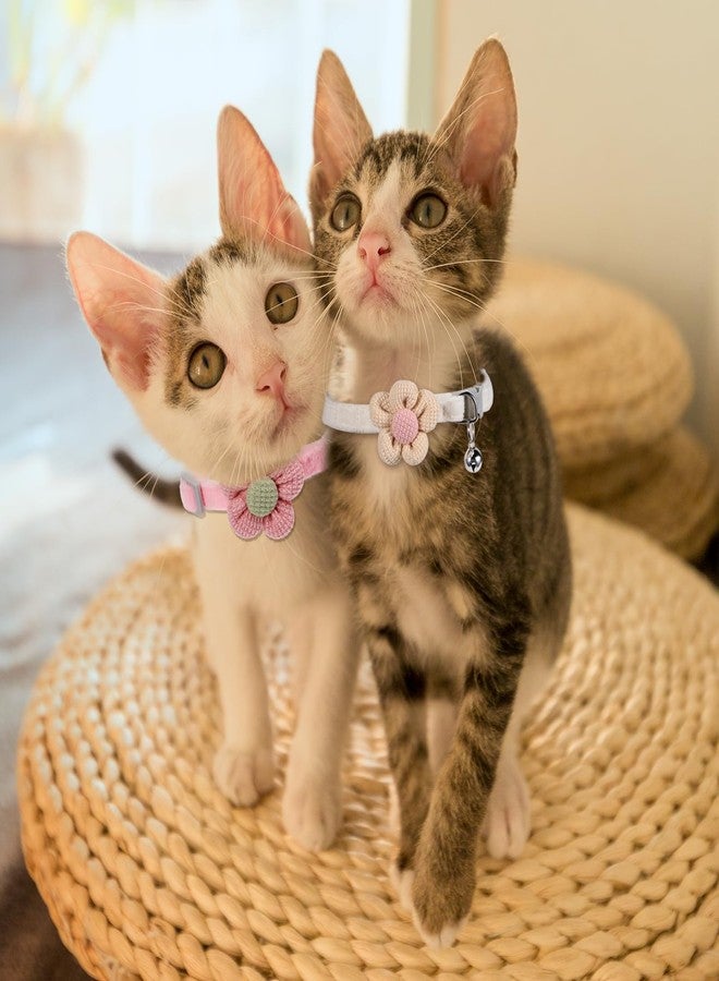 Styquenzer طوق للقطط الصغيرة مع جرس، قطعتان من أطواق القطط القابلة للتعديل للقطط الإناث، طوق صغير لطيف مزين بالزهور للقطط والجراء والحيوانات الأليفة الصغيرة (أبيض، وردي) - Image 5