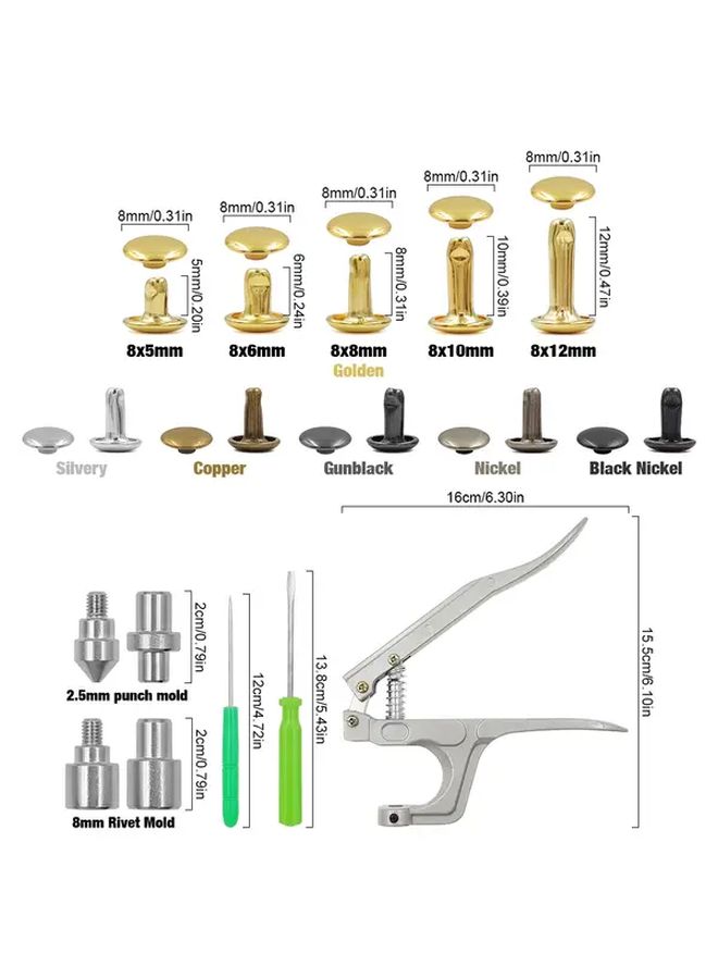 120 Sets 8x5mm Double Cap Rivets With Tool Kit For Leather Crafts Belt Bag - Image 2