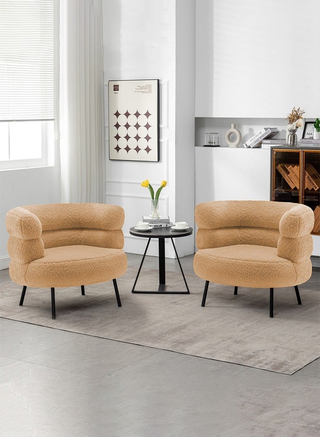 تايمي طقم 2 كرسي قماش بوكليه بتصميم انيق، كرسي تسريحة لغرفة النوم، كرسي بوكلية لغرفة المعيشة والمكتب - بني, 70x62x74 سم - Image 1