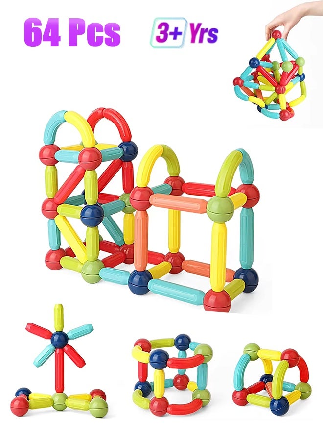 حياة الكثبان 64 قطعة من مجموعات بناء المغناطيس، أعواد بناء، مكعبات، جذع لعبة، ألعاب بناء تعليمية، ألعاب تفاعلية عائلية متينة وقوية للأولاد والبنات من سن 3 سنوات فما فوق - Image 2