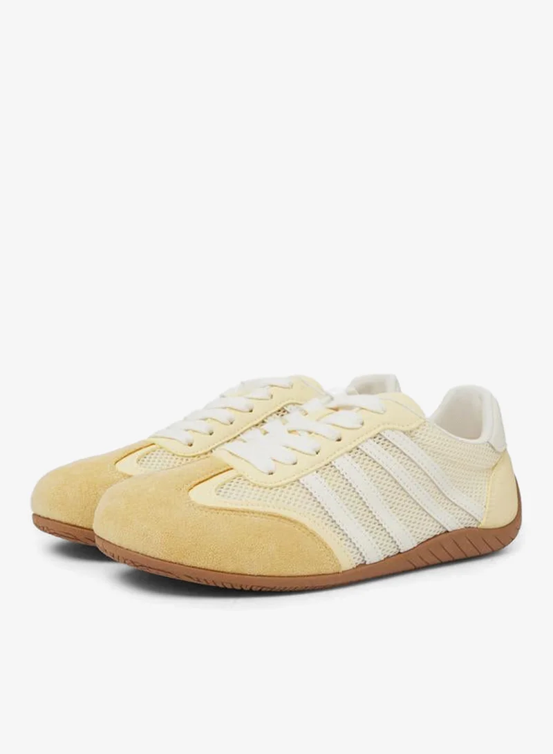 Styli  Yellow Mesh Details 4 Stripes Sports Sneakers for Women | Best Price UAE