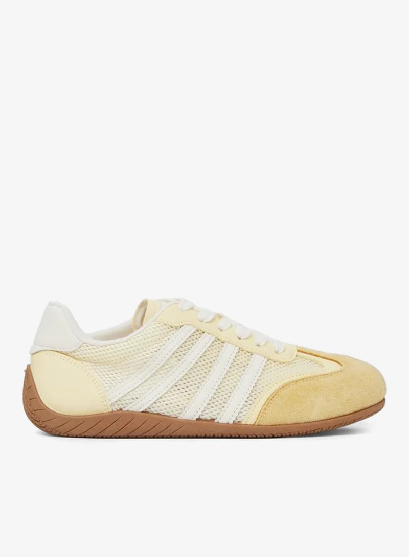 Yellow Mesh Details 4 Stripes Sports Sneakers