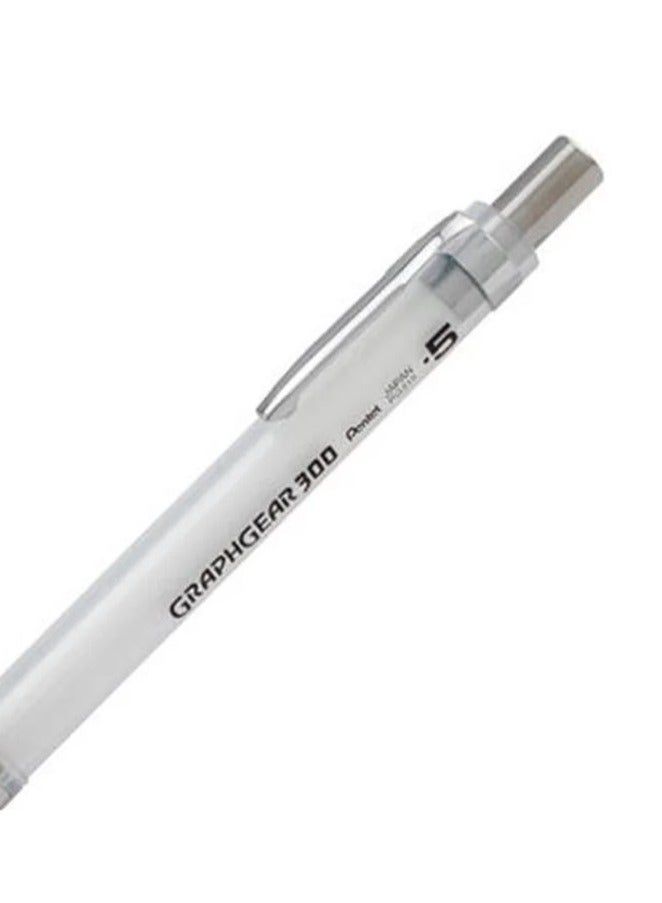 Pentel قلم رصاص ميكانيكي جراف جير 300 من قطعتين برأس 0.5 مم برميل أبيض مع عبوتين من الرصاص - Image 3