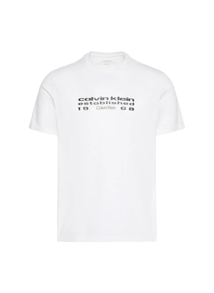 Calvin Klein Jeans Bright White Logo Graphic Crew Neck T-Shirt for Men | Best Price UAE