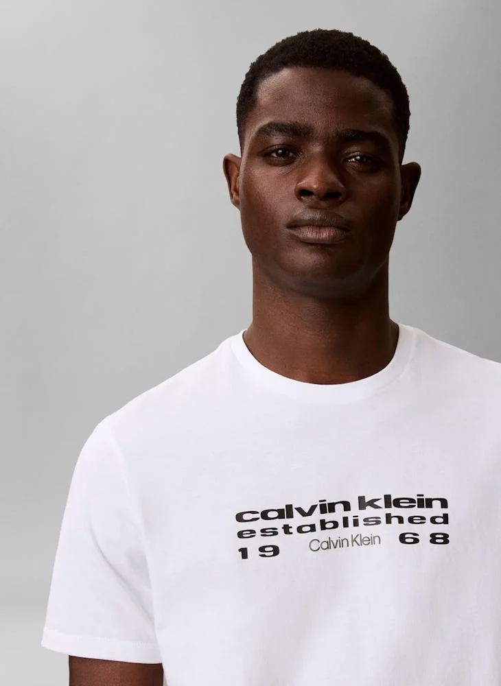 Calvin Klein Jeans Bright White Logo Graphic Crew Neck T-Shirt for Men | Best Price UAE