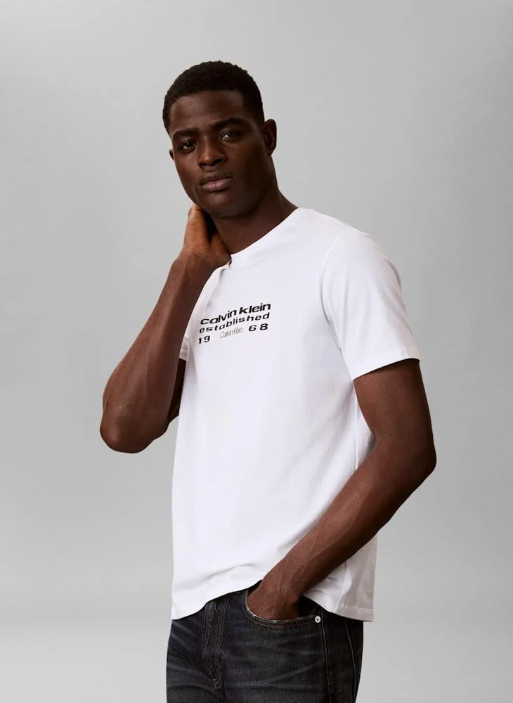 Calvin Klein Jeans Bright White Logo Graphic Crew Neck T-Shirt for Men | Best Price UAE