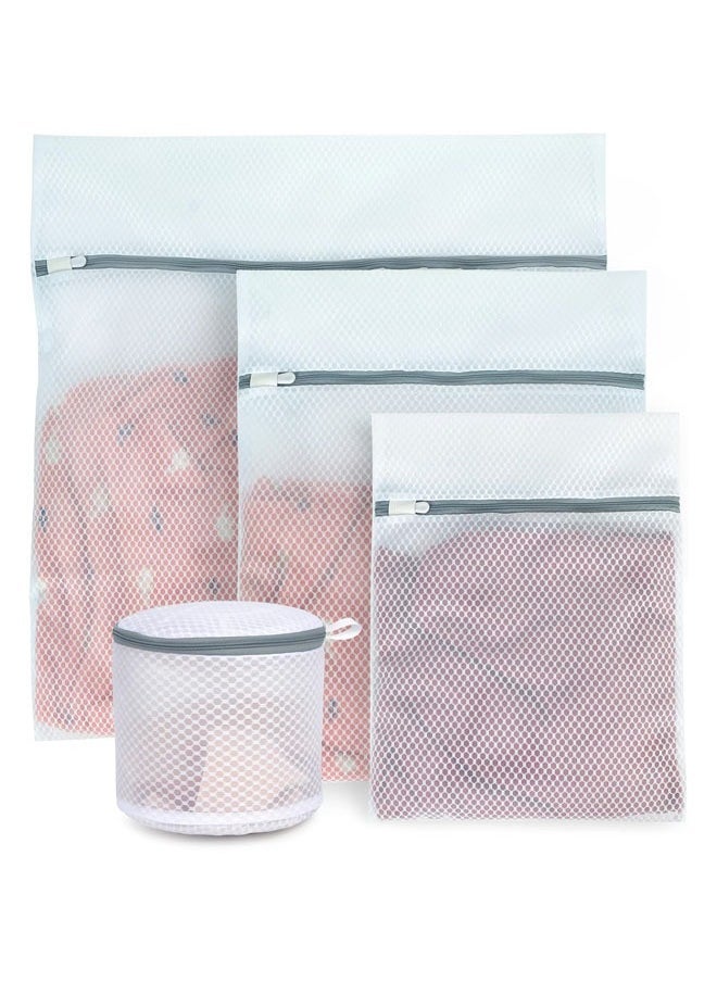 Hihonor Set of 4 Mesh Laundry Bags for Delicates with Premium Zipper, Travel Storage Organize Bag, Clothing Washing Bags for Laundry, Blouse, Bra, Hosiery, Stocking, Underwear, Lingerie, White  - Image 1