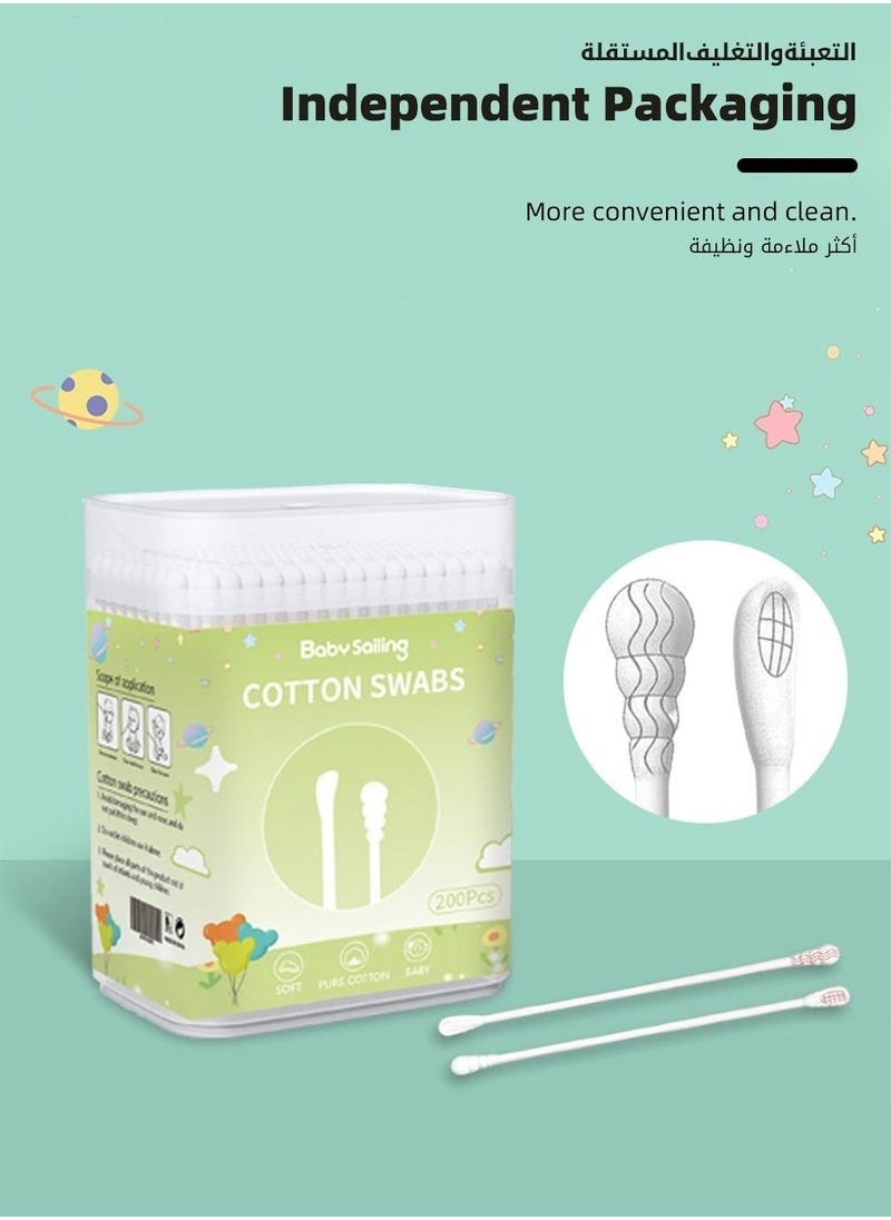 MIXDE 400PCS Baby Cotton Swabs,  Double-headed Ear Spoon, Baby Cotton Buds, Baby Cotton Safe Swabs for Delicate Baby Ear Nose, 100% Pure Organic Cotton,100% Biodegradable Chlorine Free u0026 Hypoallergenic  - Image 2