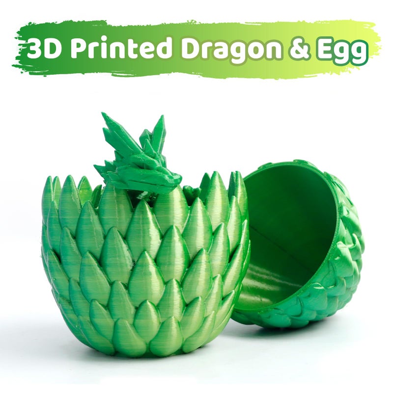 Flavery Dragon Egg - Gold Mix Green - Surprise Egg with Flexible Dragon, 3D Printed Gift, Articulated Dragon Egg Fidget Toy, Figurine Decor (12â€ Dragon) - Image 3