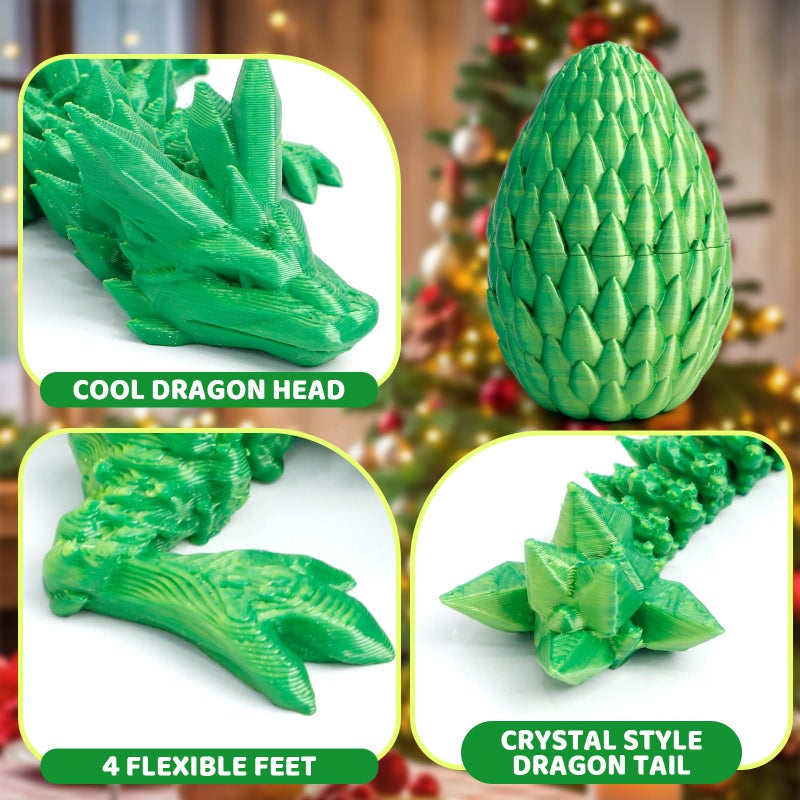 Flavery Dragon Egg - Gold Mix Green - Surprise Egg with Flexible Dragon, 3D Printed Gift, Articulated Dragon Egg Fidget Toy, Figurine Decor (12â€ Dragon) - Image 5